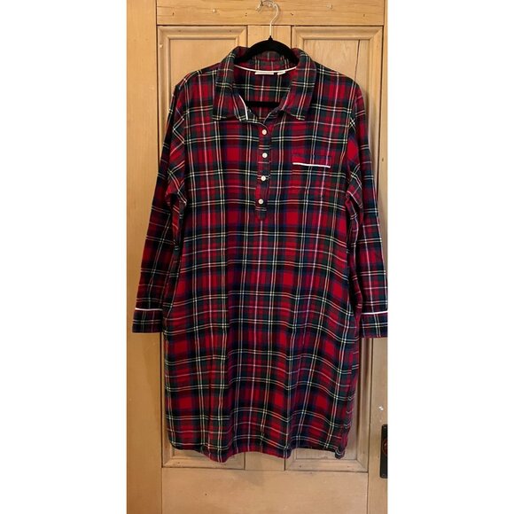 L.L.Bean Womens Christmas Scotch Plaid Flannel Nightgown Size Large Red XM EXC - Picture 1 of 10